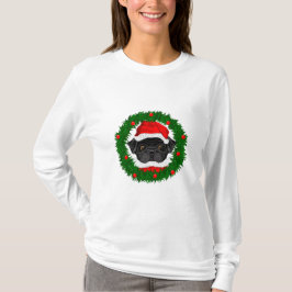 Camiseta Cuidados Navidades Black Pug Santa en guirnalda