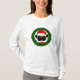Camiseta Cuidados Navidades pug Santa en guirnalda