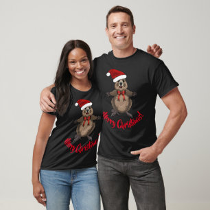 Camiseta Cuidados Navidades Quokka con sombrero de Santa y 