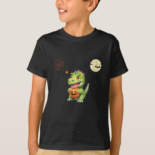 Camiseta Cuidados trucos de calabaza de dinosaurio para tra (Anverso)
