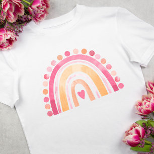 Camiseta Cuidadosa acuarela de Boho Arcoiris corazón en ros