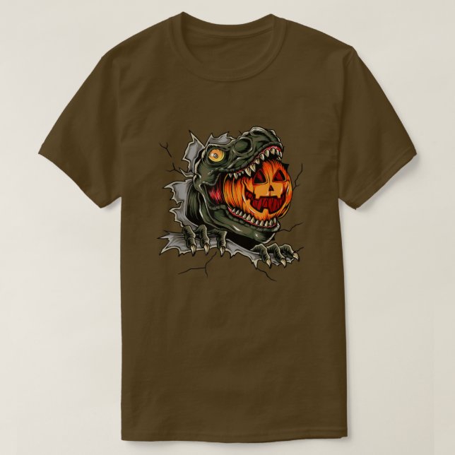 Camiseta Cuidadoso dinosaurio comiendo calabaza feliz Hallo (Diseño del anverso)