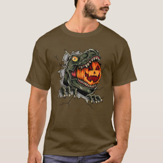 Camiseta Cuidadoso dinosaurio comiendo calabaza feliz Hallo