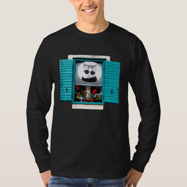 Camiseta Cuidar gato en la ventana (Anverso)