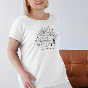 Camiseta Cultiva tu mente Flores y Libros Dibujados a Mano
