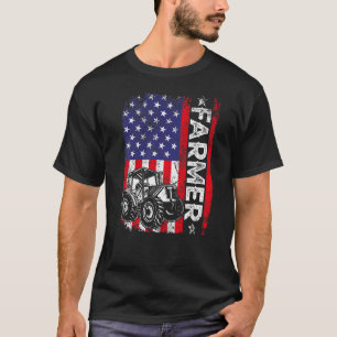 Camiseta Cultivo de granjero Tractor estadounidense Bandera