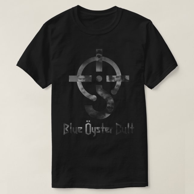 Camiseta Culto de ostión azul - blanco y negro - con texto  (Diseño del anverso)