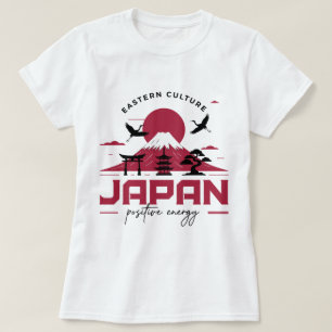 Camiseta Cultura Oriental Japón Monte Fuji & Grullas Positi