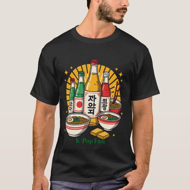 Camiseta Cultura Pop Coreana en Estampado de Pecho (Anverso)
