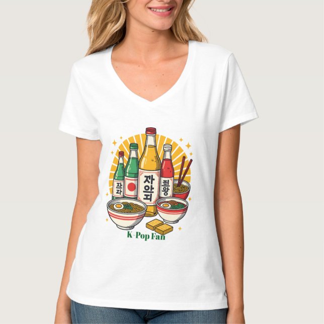 Camiseta Cultura Pop Coreana Estampado en Pecho (Anverso)