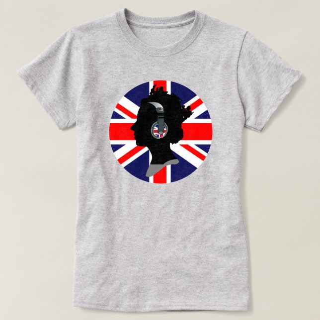 CAMISETA CULTURA POP REINA ELIZABETH CON TELÉFONOS MÚSICOS (Diseño del anverso)