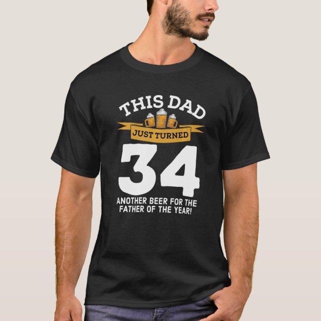 Camiseta Cumple 34 años bebiendo cerveza papá 34 cumpleaños (Anverso)