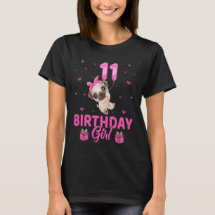 Camiseta Cumpleañera 11 Años Perritos Pug Lindos Cumpleaños