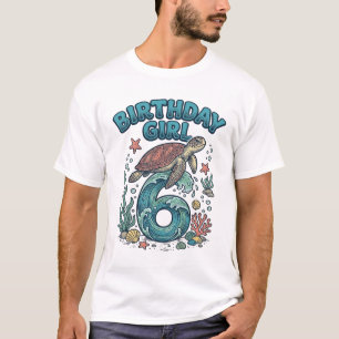 Camiseta Cumpleañera 6 Tortuga Marina Diseño de Fiesta Vint