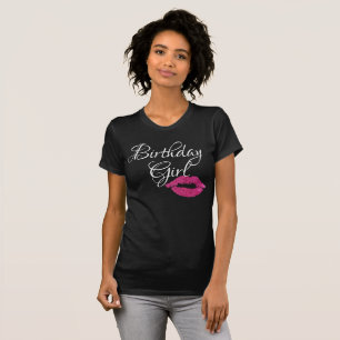 Camiseta Cumpleañera Labios Purpurina Rosa Brillo Negro