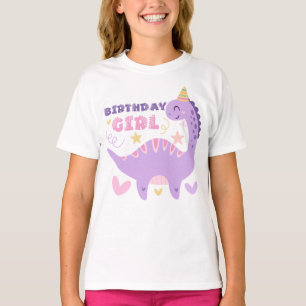 Camiseta Cumpleañera Lindo Dinosaurio Morado Pastel