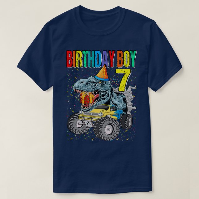 Camiseta Cumpleañero 7 Camión Monstruo Dinosaurio 7º Cumple (Diseño del anverso)