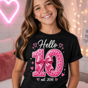 Camiseta Cumpleaños 10 Cumpleaños Rosa Leopardo Lazo Cumple