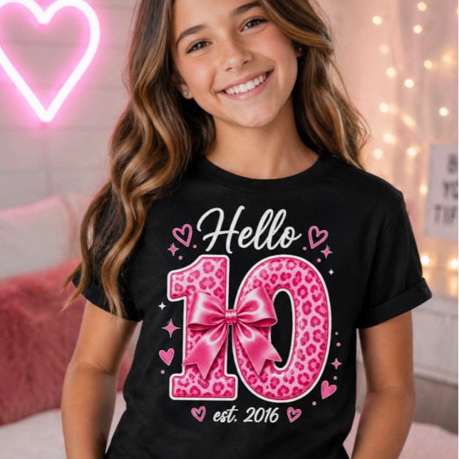 Camiseta Cumpleaños 10 Cumpleaños Rosa Leopardo Lazo Cumple (10th birthday shirt, 10th birthday tee, 10th birthday gift, 10th birthday graphic tee)