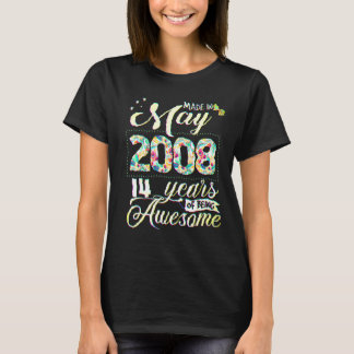 Camiseta Cumpleaños 14 Floral Para Mujeres Nacidas En Mayo