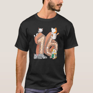 Camiseta Cumpleaños 16 de Gatos Dieciséis 16 Años Gato