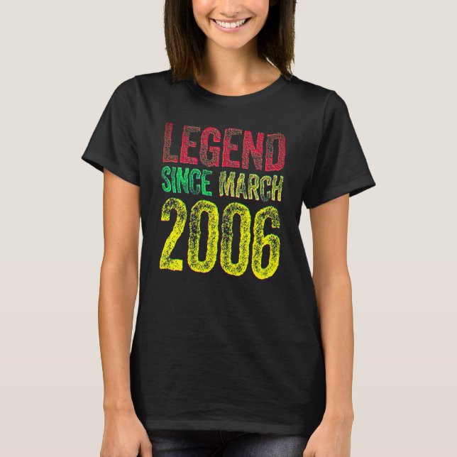 Camiseta Cumpleaños 16 Marzo Legend Sin 16 Años (Anverso)
