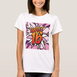 Camiseta Cumpleaños 16 SWEET en rosa arte pop de cómic