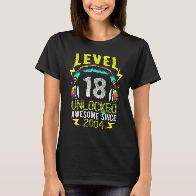 Camiseta Cumpleaños 18 Niño Nivel 18 Desbloqueado Increíble (Anverso)