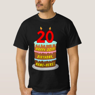 Camiseta Cumpleaños 20 — Torta divertida y velas, con nombr