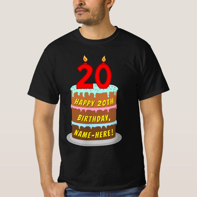 Camiseta Cumpleaños 20 — Torta divertida y velas, con nombr (Anverso)