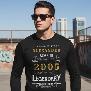 Camiseta Cumpleaños 21 2005 Agregar Nombre Negro Oro Legend