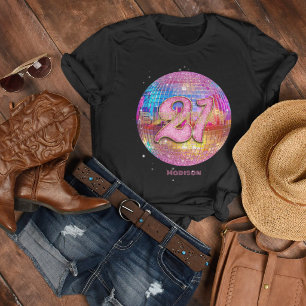 Camiseta Cumpleaños 21 Fiesta Dorado Rosa Brillo Bola de Di