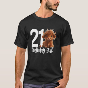 Camiseta Cumpleaños 21 Highland Cow Fiesta Chica Hija Twe