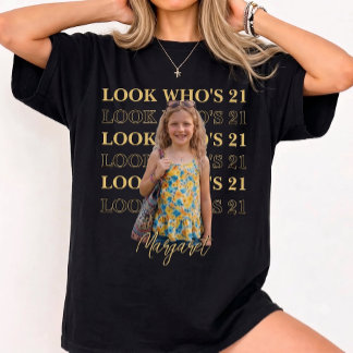 Camiseta Cumpleaños 21 personalizado con texto apilado y fo