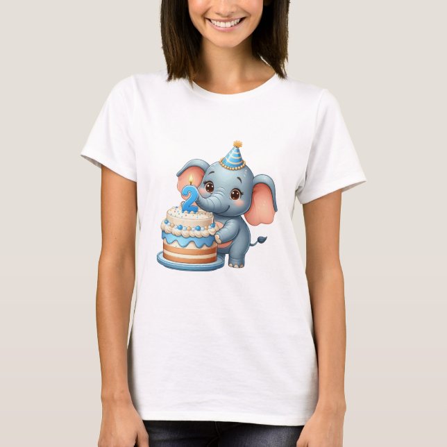 Camiseta Cumpleaños 2 de elefante lindo (Anverso)