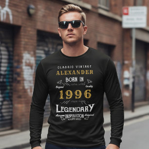 Camiseta Cumpleaños 30 1996 Agregar Nombre Negro Oro Legend