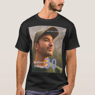 Camiseta cumpleaños 30 nombre foto fecha hombre azul blanco
