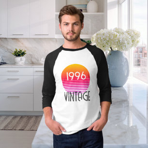 Camiseta Cumpleaños 30 Vintage 1996 Neon Retro Franja Sol