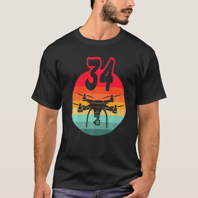 Camiseta Cumpleaños 34 Retro Drones De Control Remoto Con C (Anverso)