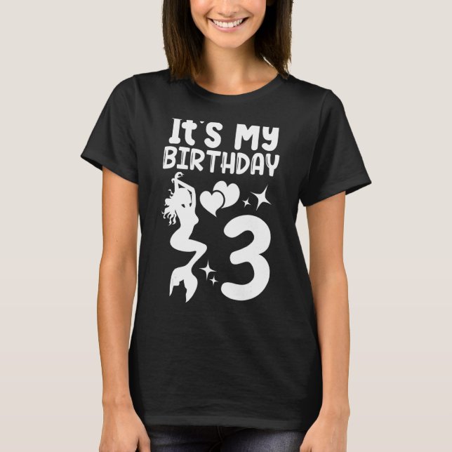 Camiseta Cumpleaños 3 Chica de Sirena temática Cumpleaños 1 (Anverso)