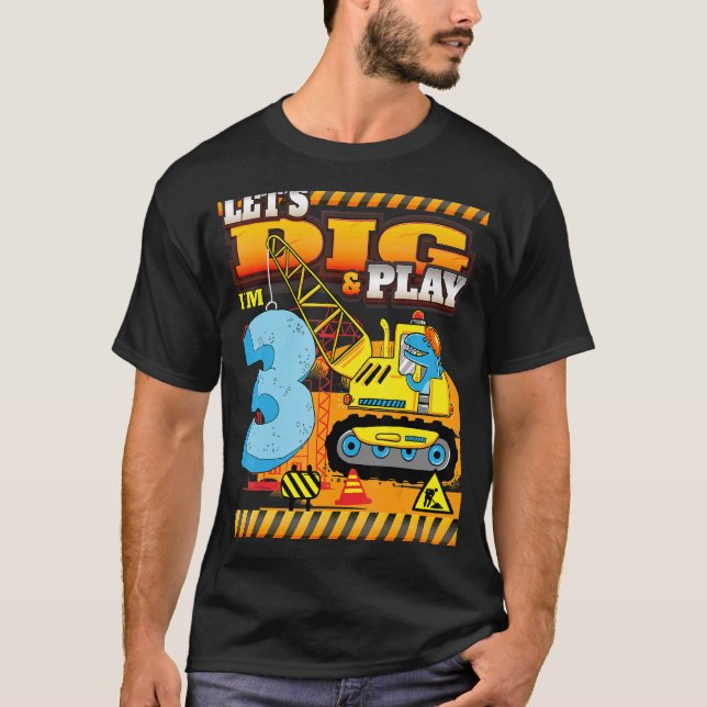 Camiseta Cumpleaños 3 Construcción 3 Excavadora de Cumpleañ (Anverso)