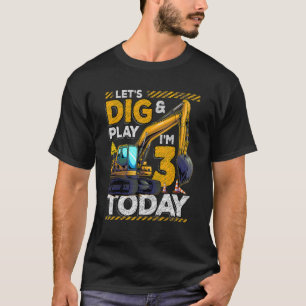 Camiseta Cumpleaños 3 Construcción 3 Excavadora de Cumpleañ
