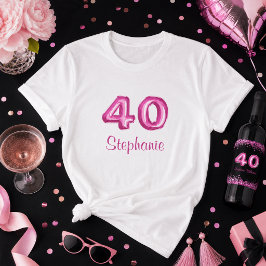 Camiseta Cumpleaños 40 Chic Negro Rosa Brillo Falso