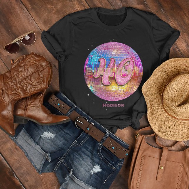 Camiseta Cumpleaños 40 Glitter Rosa Dorado Bola de Disco (Subido por el creador)