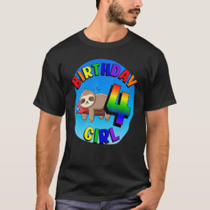 Camiseta Cumpleaños 4 Chica Cute Baby Sloth Color del Arcoi