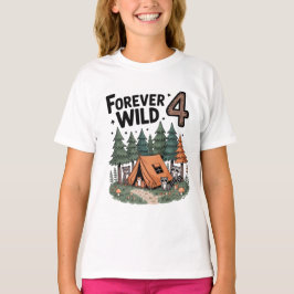 Camiseta Cumpleaños 4 de campamento de animal de bosque acu