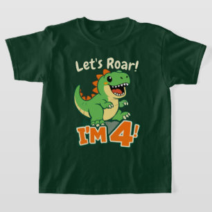 Camiseta Cumpleaños 4 de Dinosaurio Adorable Rugido Verde N