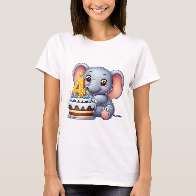 Camiseta Cumpleaños 4 de elefante lindo (Anverso)