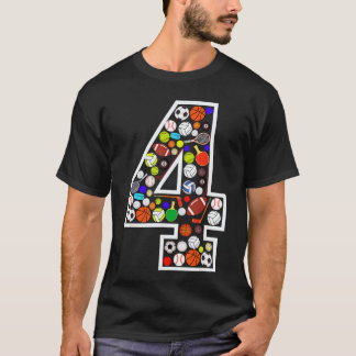 Camiseta Cumpleaños 4 Deportes Número Grande Cuatro Niño de
