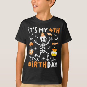 Camiseta cumpleaños 4 niños esqueleto divertido cumpleaños
